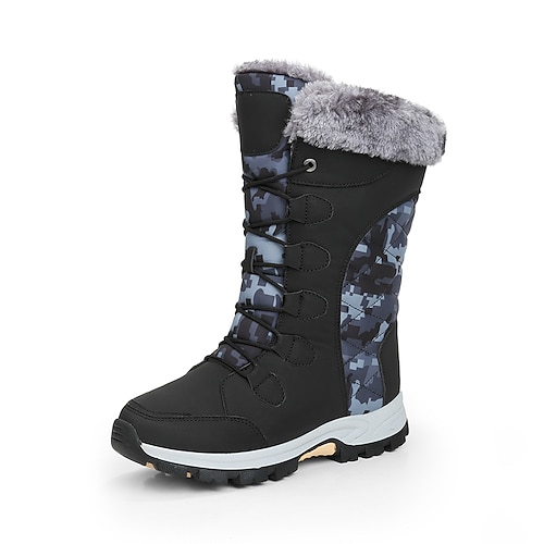 

Women's Boots Snow Boots Plus Size Mid Calf Boots Flat Heel Round Toe Sporty Casual Classic Outdoor Walking Shoes PU Leather Chiffon Lace-up Fall Winter Solid Colored Black Rosy Pink Rainbow