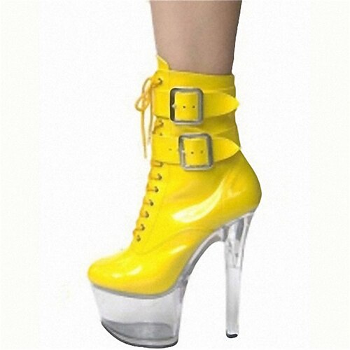 

Women's Dance Boots Pole Dancing Shoes Performance Clear Sole Stilettos Ankle Boots Platform Lace-up Slim High Heel Round Toe Zipper Adults' Black Yellow Rosy Pink