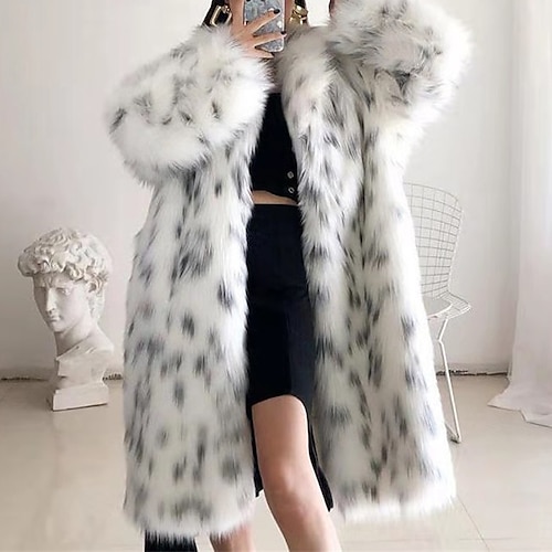 

Women's Faux Fur Coat Modern Comfortable Street Style Plush Patchwork Pocket Outdoor Daily Wear Vacation Going out Faux Fur Long Coat Winter Fall White Cardigan Turndown Loose Fit S M L XL XXL / Warm