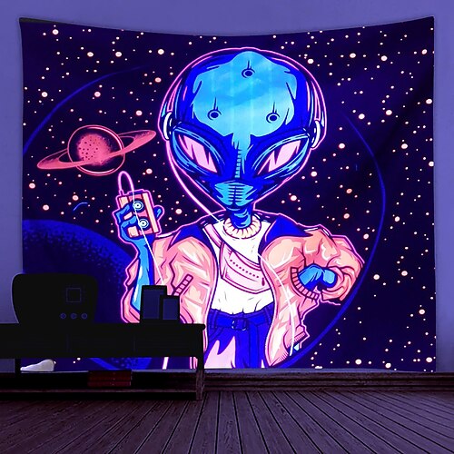 

Blacklight UV Reactive Tapestry Alien Decoration Cloth Curtain Picnic Table Cloth Hanging Home Bedroom Living Room Dormitory Decoration Polyester