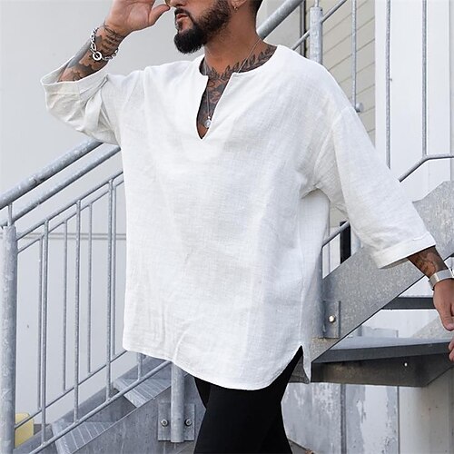 

Men's Shirt Solid Color V Neck Street Daily Long Sleeve Tops Casual Fashion Comfortable Big and Tall White / Summer / Sports / Summer