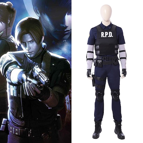 

Leon RPD Pants Outfits Masquerade Men's Movie Cosplay Cosplay Costume Party Black Vest Blouse Pants Masquerade Polyester / Gloves / Shoes / T-shirt / Waist Belt