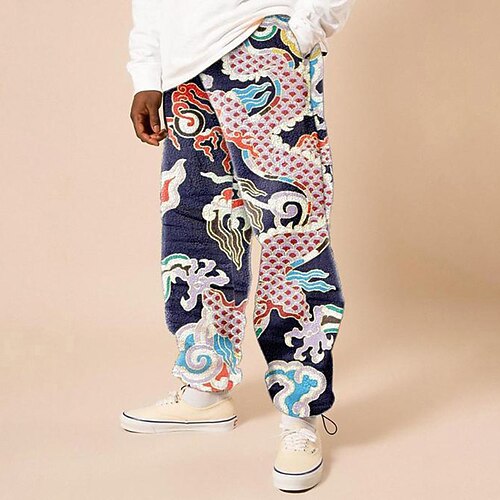 

Men's Joggers Trousers Winter Pants Drawstring Elastic Waist 3D Print Cartoon Dragon Graphic Prints Comfort Warm Casual Daily Sports Fashion Purple Dark Blue / Elasticity