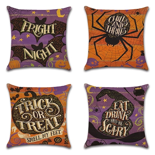 

Halloween Party Double Side Cushion Cover 4PC Soft Decorative Square Throw Pillow Cover Cushion Case Pillowcase for Bedroom Livingroom Superior Quality Machine Washable Indoor Cushion for Sofa Couch Bed Chair Boo Pumpkin Skull