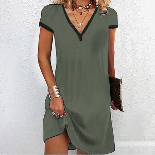 

Women's Casual Dress T Shirt Dress Tee Dress A Line Dress Mini Dress Black Green Dark Blue Short Sleeve Pure Color Sequins Spring Summer V Neck Casual 2023 S M L XL XXL 3XL