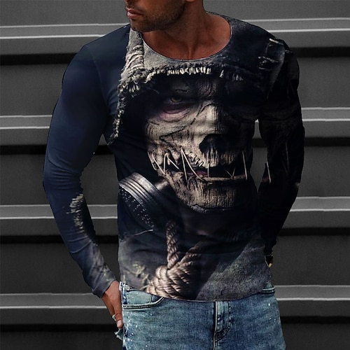 

Men's T shirt Tee Tee Graphic Round Neck Black Long Sleeve 3D Print Casual Daily Print Tops Fashion Designer Comfortable Big and Tall