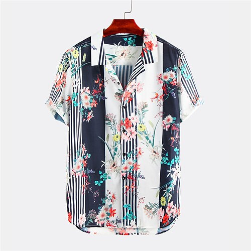 

Men's Shirt 3D Print Floral Butterfly Animal Turndown Street Casual Button-Down Print Short Sleeves Tops Designer Casual Fashion Breathable Black Navy Blue / Summer