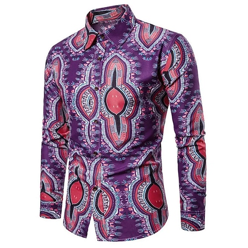 

Men's Shirt 3D Print Floral Turndown Street Casual Button-Down Print Long Sleeve Tops Designer Casual Vintage Retro Purple