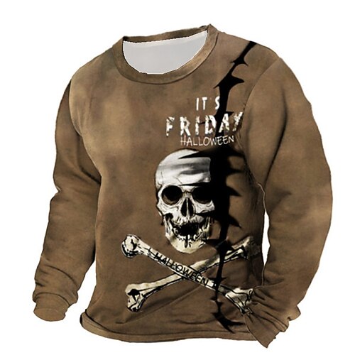 

Men's Unisex Sweatshirt Pullover Skull Graphic Prints Print Daily Sports Holiday 3D Print Streetwear Designer Hoodies Sweatshirts Long Sleeve Brown