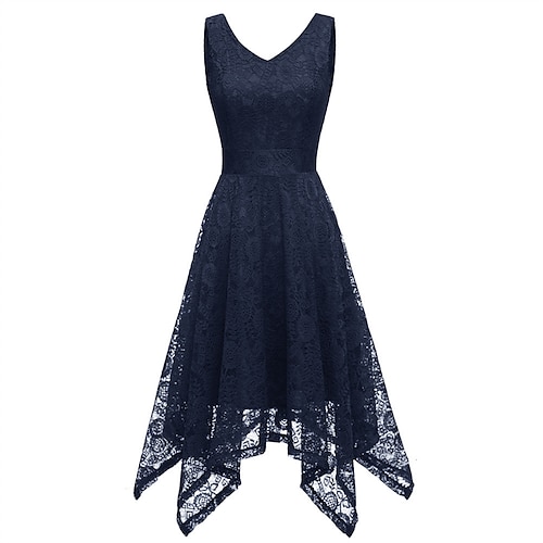 

Damen abendkleider Spitzenkleid Midikleid Schwarz Rosa Wein Ärmellos Einfarbig Spitze Winter Herbst V Ausschnitt Modisch Party 2022 S M L XL XXL