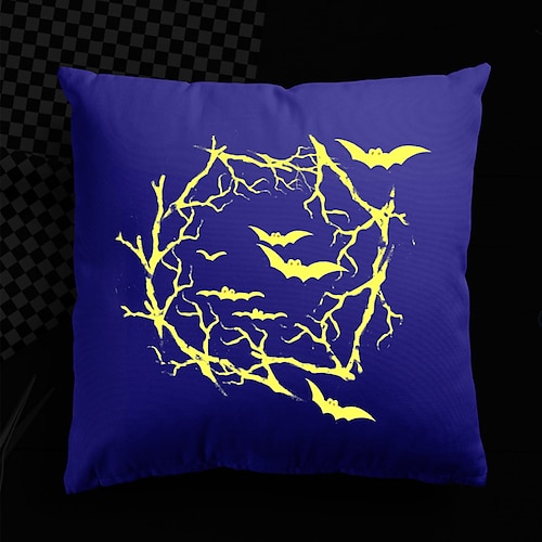 

Halloween UV Reactive Print Cushion Cover 1PC Bat Soft Decorative Square Throw Pillow Cover Cushion Case Pillowcase for Bedroom Livingroom Superior Quality Machine Washable Indoor Cushion for Sofa Couch Bed Chair