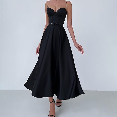 

Women's Party Dress Maxi long Dress Black Sleeveless Pure Color Backless Ruched Cold Shoulder Fall Spring Spaghetti Strap Party Stylish Party 2022 S M L XL