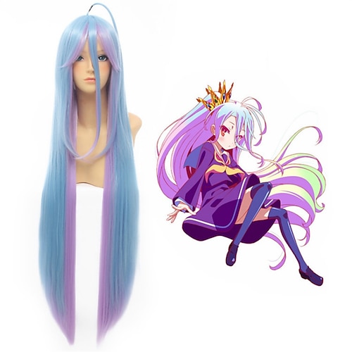 

No Game No Life Shiro Wigs No Game No Life Shiro Natural Long Straight 2 Tones Blue Purple Mix Synthetic Cosplay Wig Hair For Halloween Party 100cm