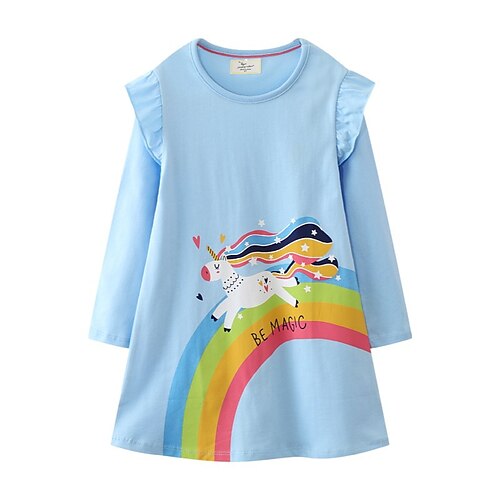 

Kids Little Girls' Dress Unicorn A Line Dress Daily Vacation Blue Beautiful Cute Dresses Fall Winter 2-6 Years