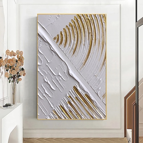 

Pintura al óleo pintada a mano hecha a mano arte de la pared pintura abstracta moderna de oro blanco decoración del hogar lienzo enrollado sin marco sin estirar