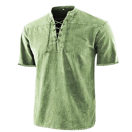 

Men's Shirt Solid Colored Stand Collar Street Casual Daily Drawstring Short Sleeve Tops Casual Fashion Breathable Comfortable Lightweight Green Black Blue / Spring / Summer