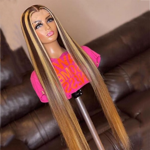 

Remy Human Hair 13x4 Lace Front Wig Free Part Brazilian Hair Straight Multi-color Wig 130% 150% Density with Baby Hair Highlighted / Balayage Hair Natural Hairline 100% Virgin Pre-Plucked For Women