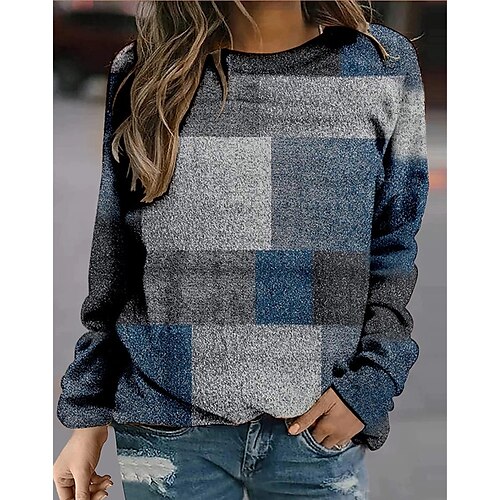 

Damen Sweatshirt Pullover Zur Seite fahren Aktiv Strassenmode Bedruckt Rote Blau Purpur Geometrisch Täglich Rundhalsausschnitt Langarm