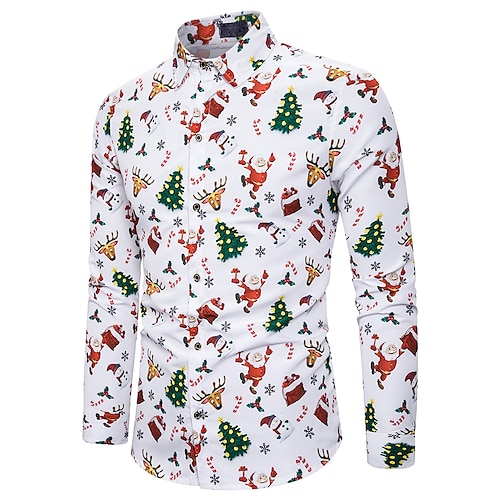 

Men's Button Up Shirt Prom Shirt Christmas Shirt Red / White Black Long Sleeve Santa Claus Collar All Seasons Party Christmas Clothing Apparel
