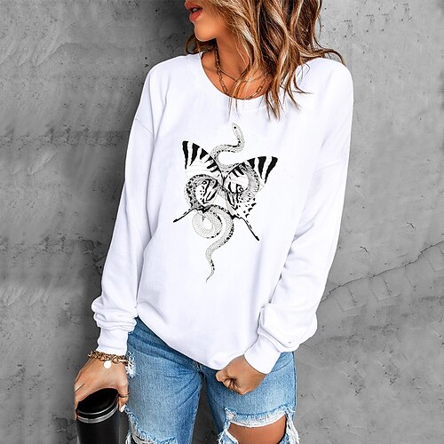 

Women's Sweatshirt Pullover Active Streetwear Print White Purple Butterfly Snake Daily Round Neck Long Sleeve S M L XL XXL