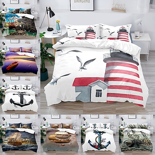 

Anchor Pattern 3-Piece Duvet Cover Set Hotel Bedding Sets Comforter Cover Include 1 Duvet Cover, 2 Pillowcases for Double/Queen/King(1 Pillowcase for Twin/Single)