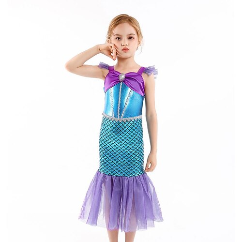 

Kids Girls' Dress Mermaid Sheath Dress Asymmetrical Dress Performance Cotton Sleeveless Costume Dress 2-8 Years Spring Blue Purple