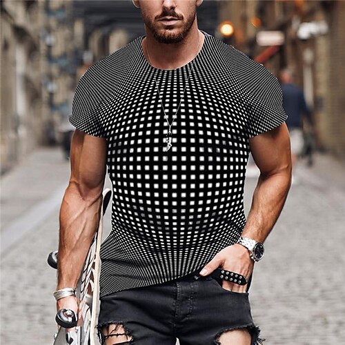 

Men's Unisex T shirt Tee Graphic Prints Tartan Geometry Crew Neck Black Short Sleeve 3D Print Outdoor Street Print Tops Sports Designer Casual Big and Tall / Summer / Summer
