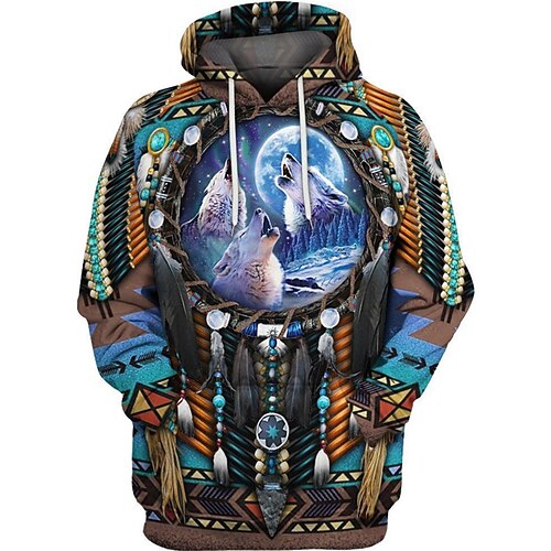 

Men's Unisex Pullover Hoodie Sweatshirt Brown Hooded Wolf Graphic Prints Print Sports & Outdoor Daily Sports 3D Print Basic Streetwear Casual Spring & Fall Clothing Apparel Hoodies Sweatshirts Long