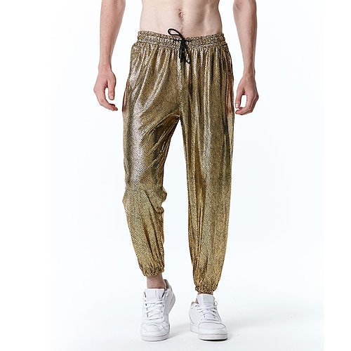 

Men's Joggers Tapered pants Trousers Casual Pants Sequin Pants Drawstring Elastic Waist Shiny Metallic Colorful Breathable Full Length Halloween Club Nightclub Casual Trousers Loose Fit Silver Gold