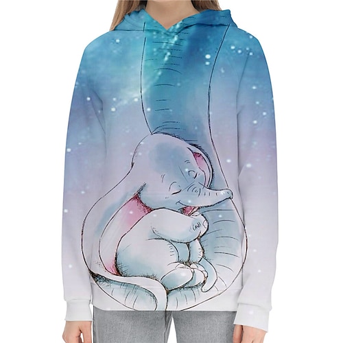 

Kids Girls' Hoodie Long Sleeve 3D Print Elephant Animal Pocket Blue Children Tops Fall Winter Fashion Streetwear Adorable Daily Indoor Outdoor Regular Fit 3-13 Years