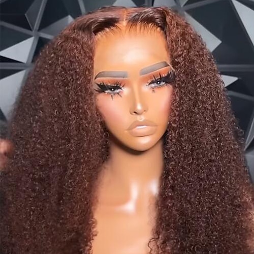 

Remy Human Hair 13x4 Lace Front Wig Free Part Brazilian Hair Curly Brown Wig 130% 150% Density with Baby Hair Natural Hairline 100% Virgin With Bleached Knots Pre-Plucked For Women wigs for black