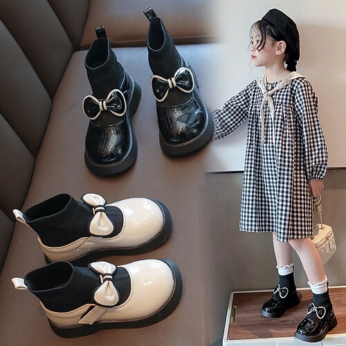 

Girls' Boots Snow Boots Flower Girl Shoes Daily Leather Waterproof School Shoes Big Kids(7years ) Little Kids(4-7ys) Birthday Daily Outdoor Flower Black Beige Fall Winter / Mid-Calf Boots