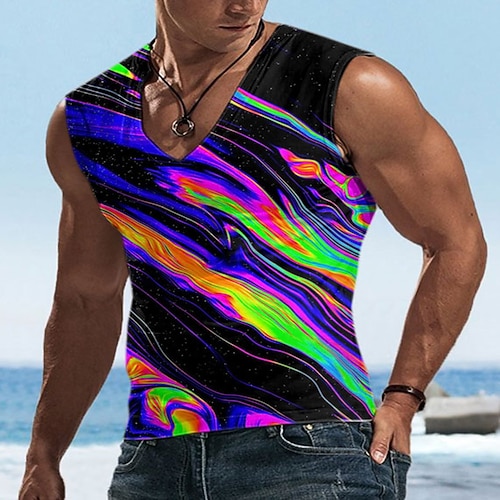

Men's Unisex Undershirt Galaxy Graphic Prints Crew Neck Black 3D Print Outdoor Street Sleeveless Print Clothing Apparel Sports Casual Big and Tall / Summer / Summer