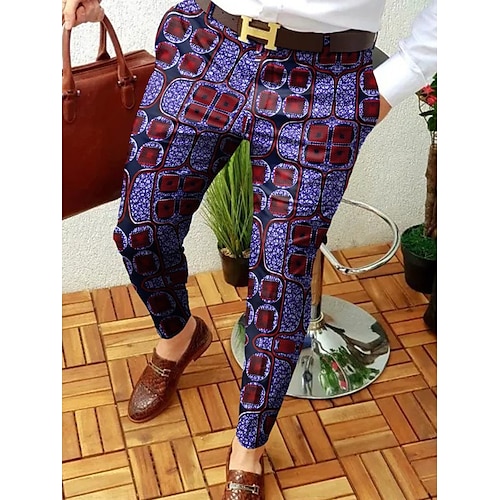 

Men's Chinos Slacks Trousers Pencil Pants Jogger Pants Side Pockets Print Geometry Full Length Casual Daily Trousers Smart Casual Fuchsia Micro-elastic