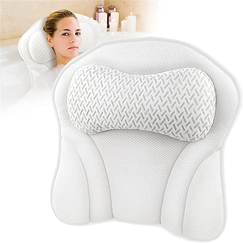 

Bath Pillow for Tub Comfort Bathtub Pillow Ergonomic Bath Pillows for Tub Neck and Back Support with 6 Suction Cups Ultra-Soft 4D Air Mesh Design SPA Tub Bath Pillow for Women & Men