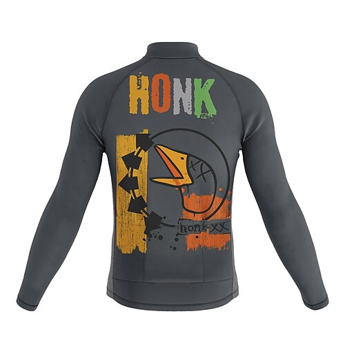 

21Grams Men's Cycling Jersey Long Sleeve Bike Top with 3 Rear Pockets Mountain Bike MTB Road Bike Cycling Breathable Quick Dry Moisture Wicking Reflective Strips Grey Animal Honk Your Horn Polyester