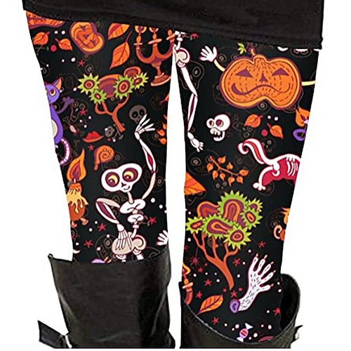 

Women's Tights Leggings Rainbow Orange Red Mid Waist Casual / Sporty Athleisure Halloween Weekend Print Stretchy Ankle-Length Tummy Control Pumpkin S M L XL XXL / Skinny