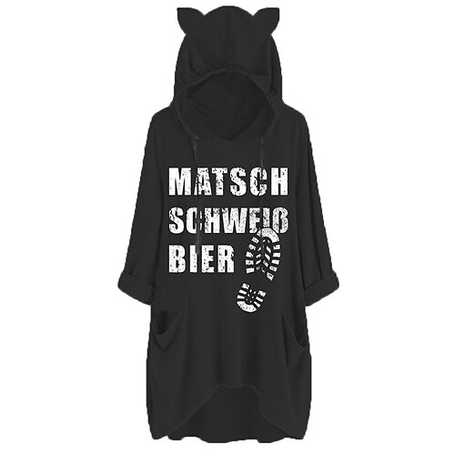 

Women's Shift Dress Short Mini Dress Black Long Sleeve Letter Pocket Print Fall Winter Hooded Casual 2022 S M L XL XXL 3XL