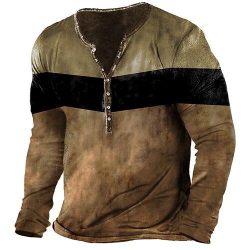 

Men's Henley Shirt Tee T shirt Tee 3D Print Graphic Color Block Plus Size Henley Daily Sports Button-Down Print Long Sleeve Tops Designer Basic Classic Comfortable Brown