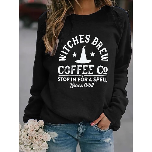 

Women's Sweatshirt Pullover Letter Ghost Print Casual Daily Hot Stamping Cotton Casual Halloween Clothing Apparel Hoodies Sweatshirts Loose Fit Green White