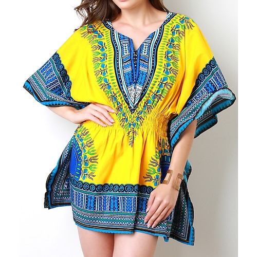 

Adults Women's African Print Dashiki Modern African Outfits For Party Festival 100% Polyester Graphic Short / Mini Carnival Masquerade Dress