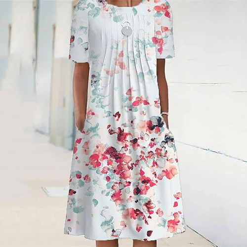 

Women's Casual Dress Shift Dress Knee Length Dress Blue Short Sleeve Floral Pocket Print Spring Summer Crew Neck Casual Vacation 2022 S M L XL XXL 3XL
