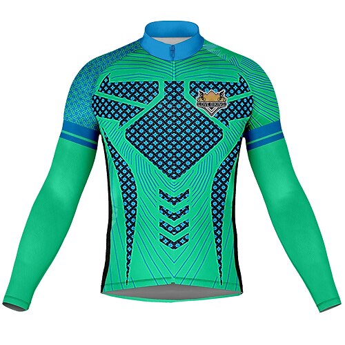 

21Grams Men's Cycling Jersey Long Sleeve Bike Top with 3 Rear Pockets Mountain Bike MTB Road Bike Cycling Breathable Quick Dry Moisture Wicking Reflective Strips Green Polyester Spandex Sports