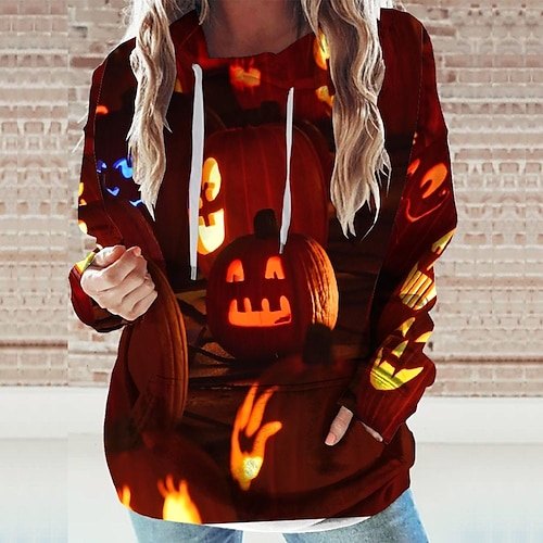 

Women's Hoodie Sweatshirt Red Graphic Sports Long Sleeve 3XL