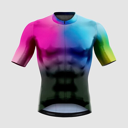 

21Grams Men's Cycling Jersey Short Sleeve Bike Top with 3 Rear Pockets Mountain Bike MTB Road Bike Cycling Breathable Quick Dry Moisture Wicking Reflective Strips Rosy Pink Gradient Polyester Spandex