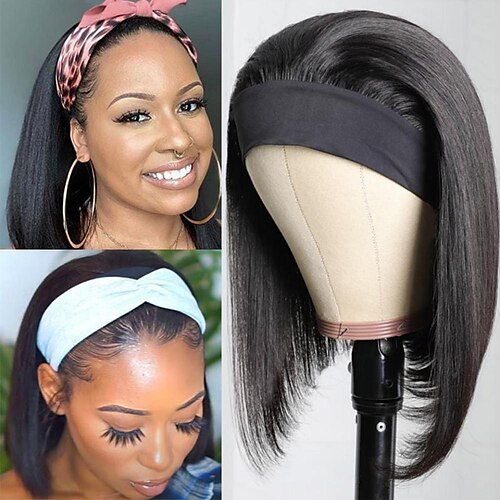 

Straight Bob Headband Wig Human Hair Straight Human Hair Wigs For Black Women Machine Made Remy Short Bob Human Hair Wigs