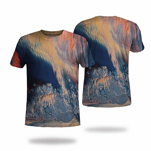 

Men's T shirt Tee Tee Graphic Round Neck Blue Short Sleeve 3D Print Casual Daily 3D Print Tops Fashion Cool Designer Comfortable / Summer / Summer