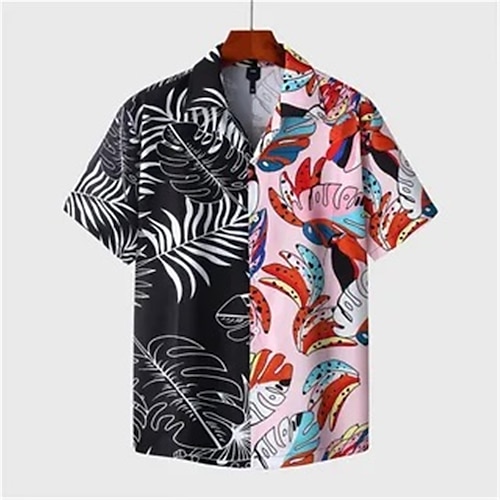 

Men's Shirt 3D Print Leaves Turndown Street Casual Button-Down Print Short Sleeves Tops Designer Casual Fashion Breathable Black / Summer