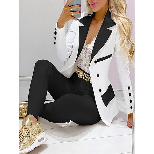 

Women's Suits Blazer Windproof Warm Outdoor Street Daily Going out Button Pocket Double Breasted Turndown Stylish Ordinary Casual Street Style Solid Color Regular Fit Outerwear Long Sleeve Winter Fall