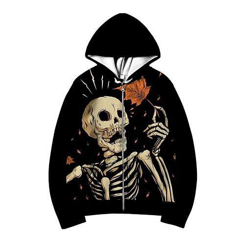 

Men's Unisex Full Zip Hoodie Jacket Hooded Skull Graphic Prints Zipper Print Sports Outdoor Daily Sports 3D Print Basic Streetwear Hoodies Sweatshirts Long Sleeve Black